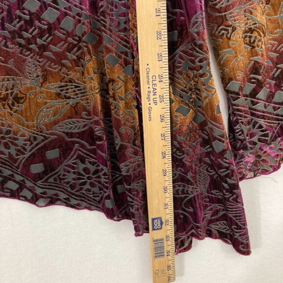 Valentine -USA 2X Multi Color Velvet Ruffle Boho Romantic Asymmetric Stretch Top - Picture 7 of 12